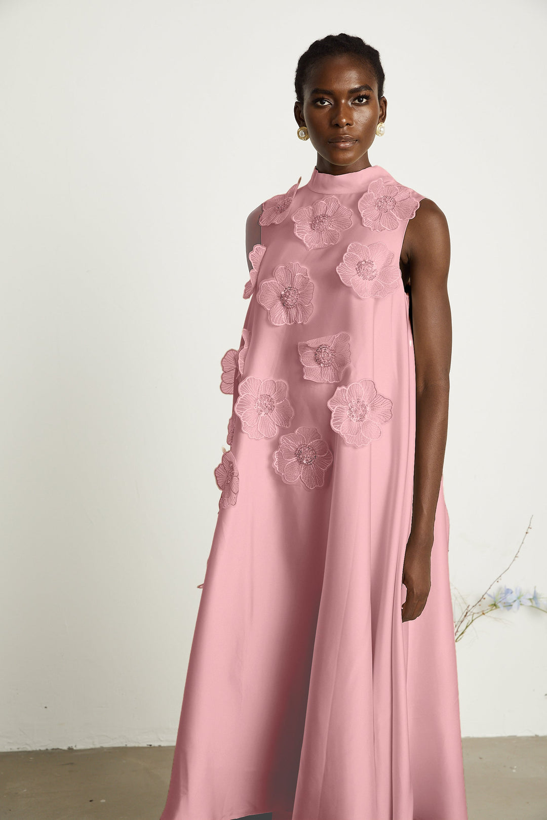 Abito Rosa a Trapezio con Fiori
