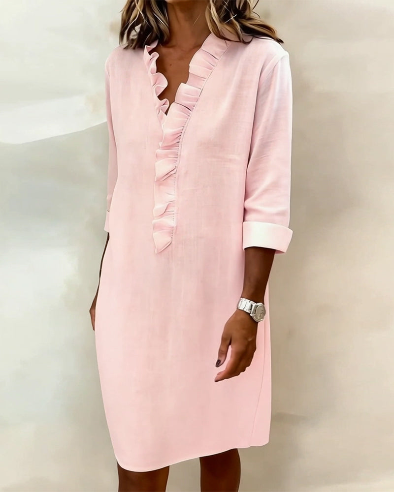 Vestito Midi con Scollo a Volant