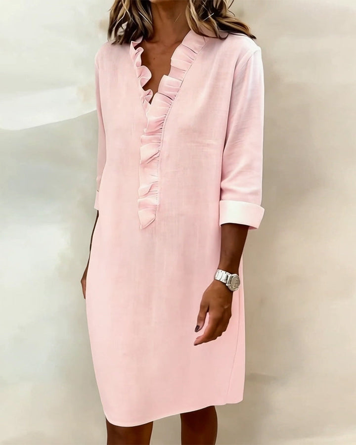 Vestito Midi con Scollo a Volant