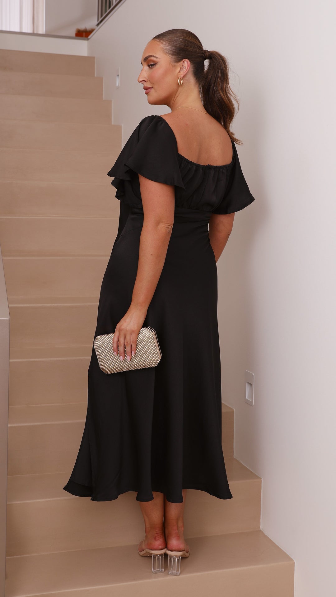 Vestito Midi Nero Spalle Scoperte