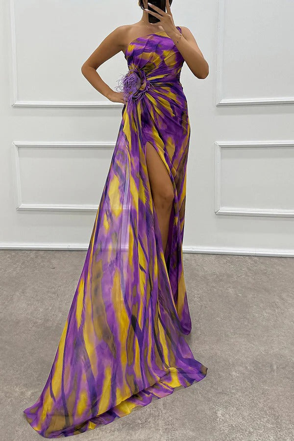 Abito Maxi Drappeggiato con Spacco