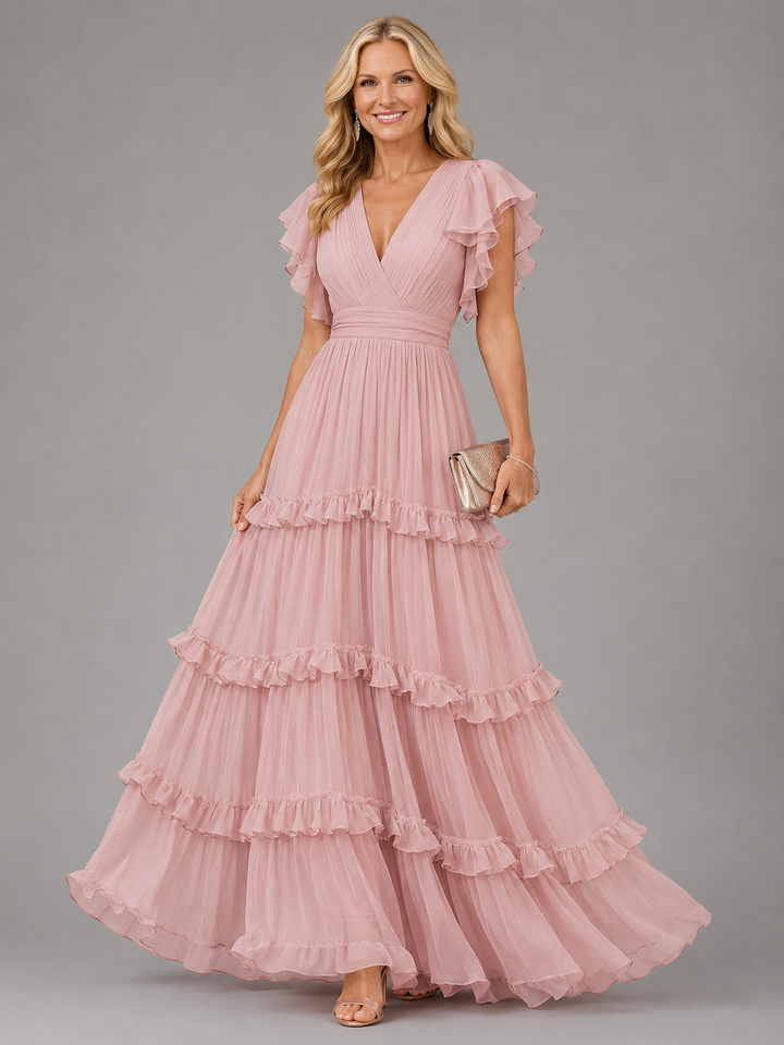 Abito da Cerimonia Rosa a Balze