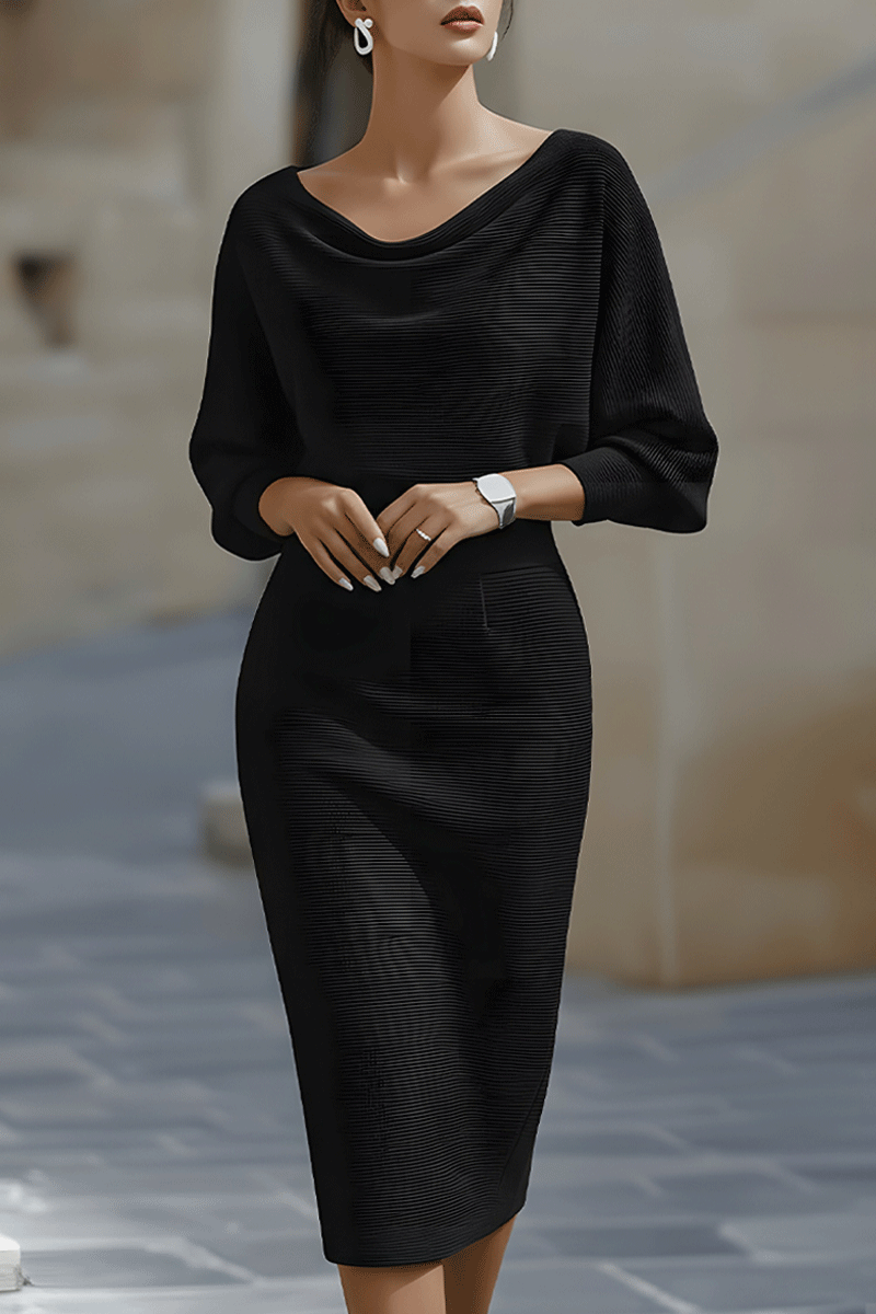 Abito Midi con Scollo Drappeggiato