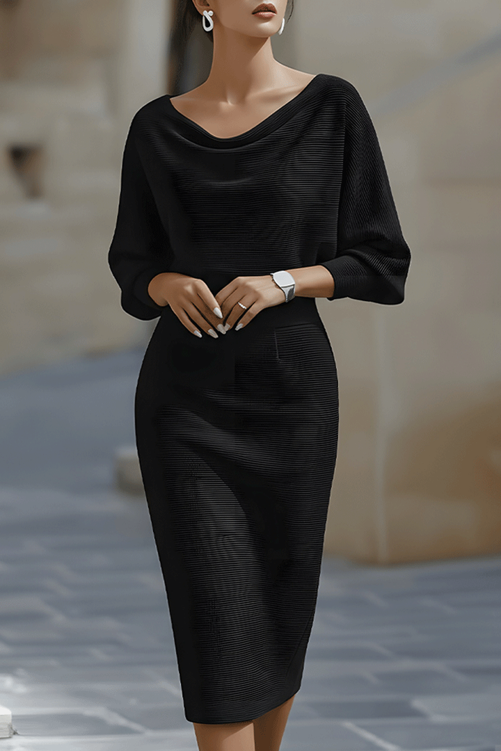 Abito Midi con Scollo Drappeggiato