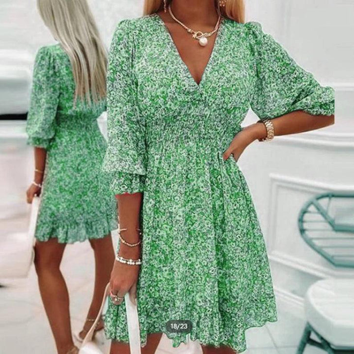 Abito Midi Floreale con Vita Arricciata
