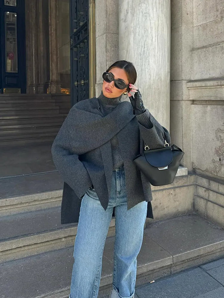 Cappotto a Mantella con Collo Drappeggiato