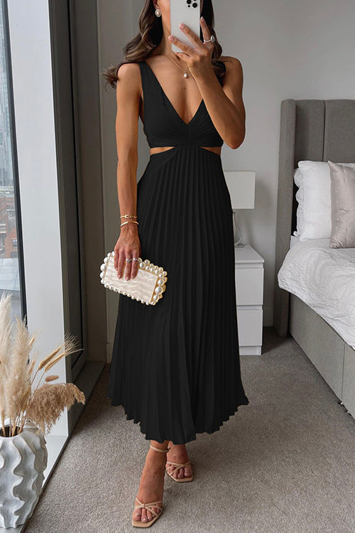 Abito Lungo Plissettato con Cut-Out