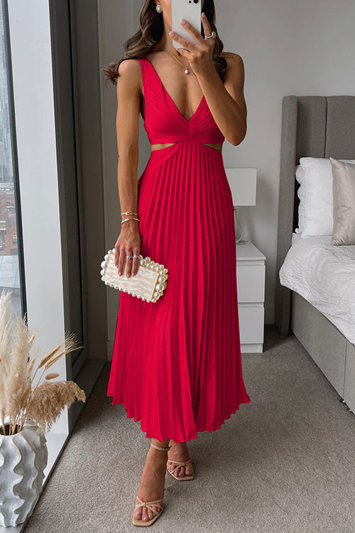 Abito Lungo Plissettato con Cut-Out
