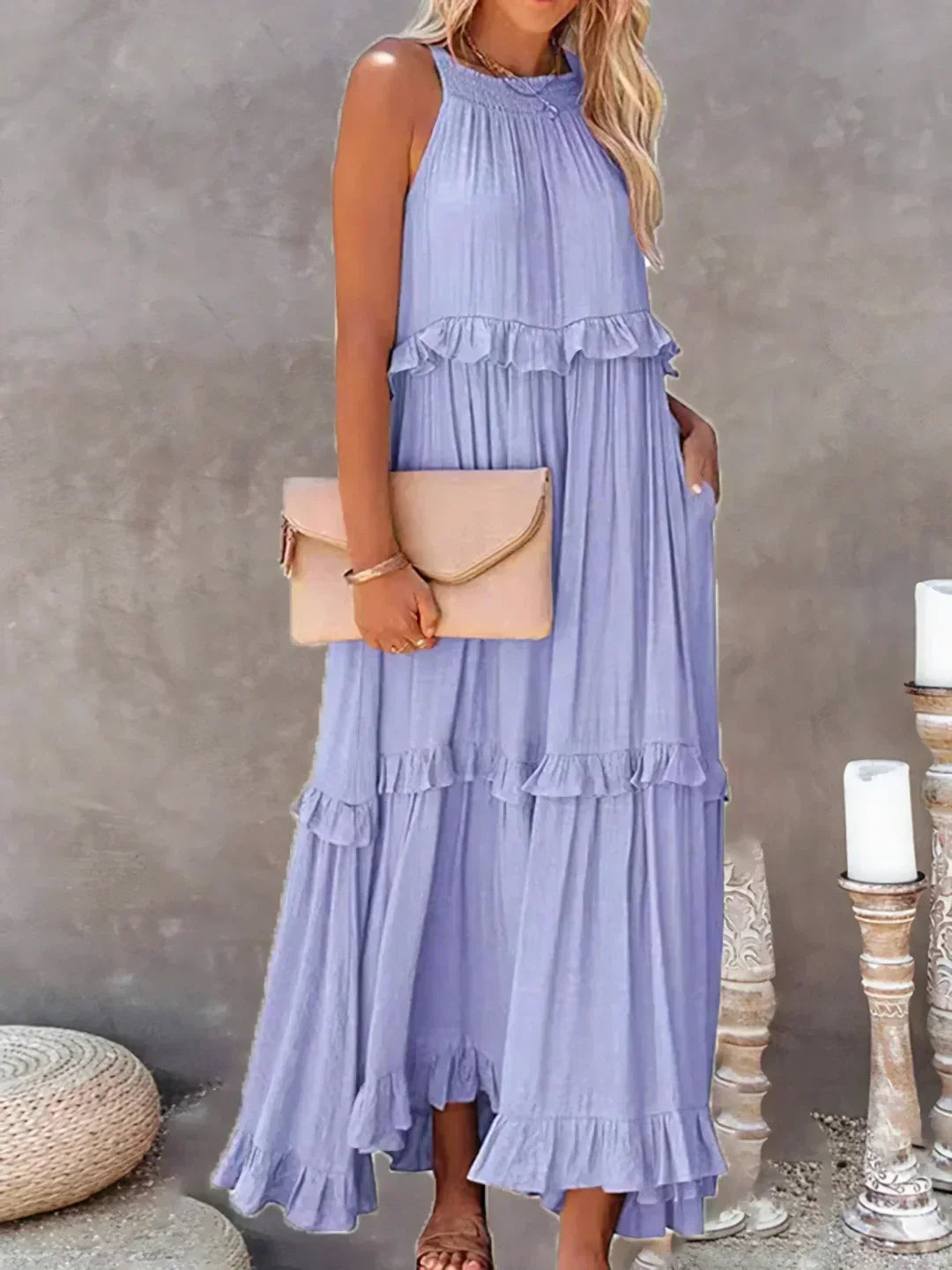 Abito Lungo Halter con Volant