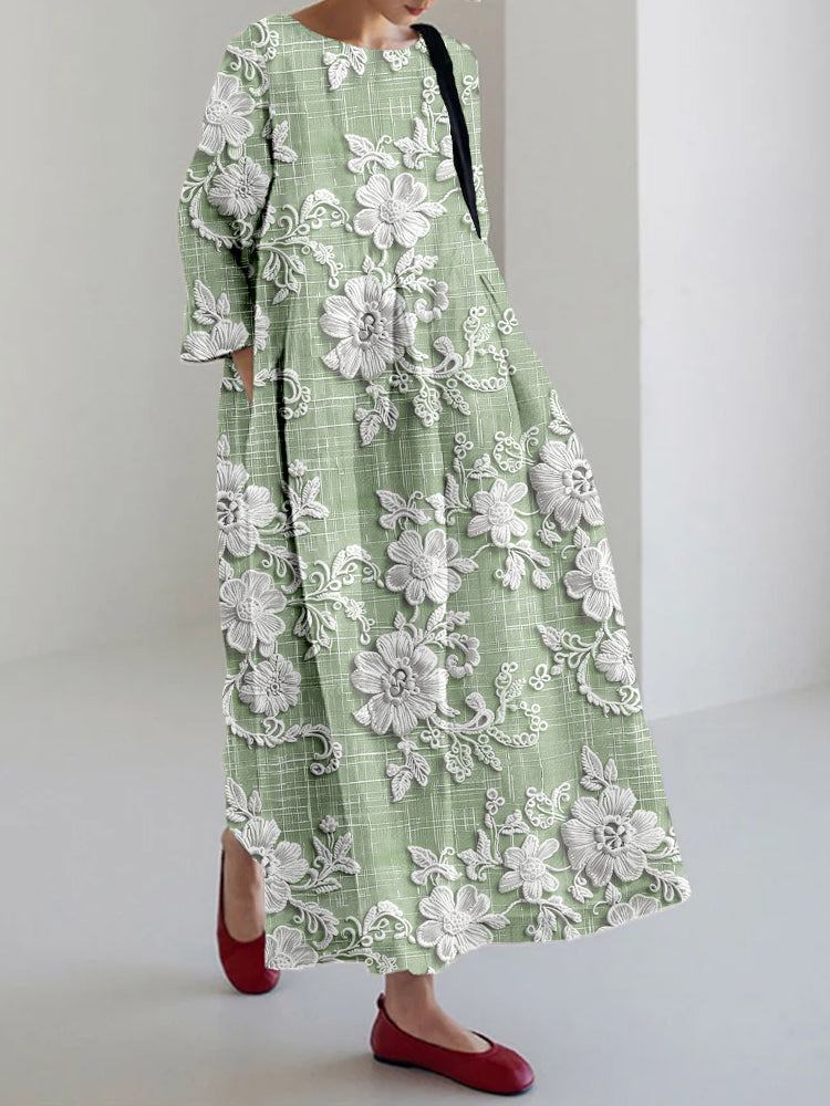 Abito Maxi con Ricami Floreali