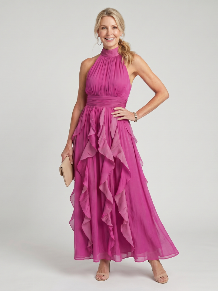 Vestito Lungo a Balze Fucsia