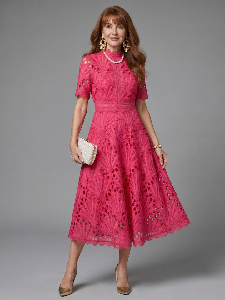 Abito Midi Fucsia Traforato