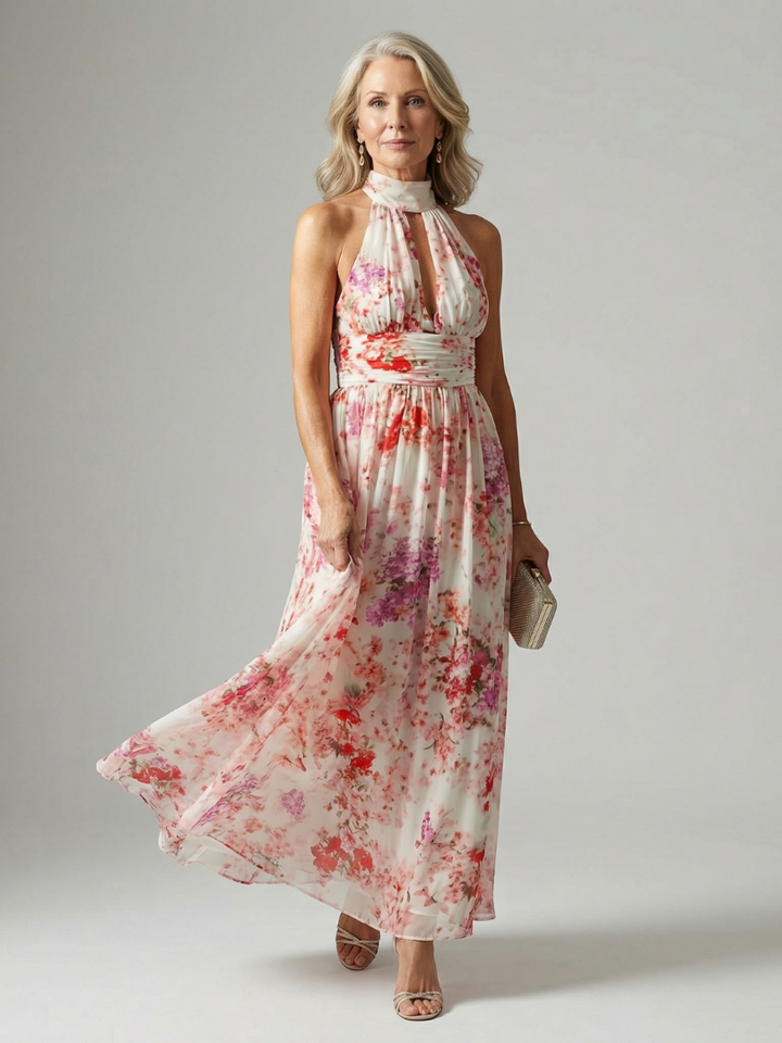 Abito Maxi Floreale con Collo Alto