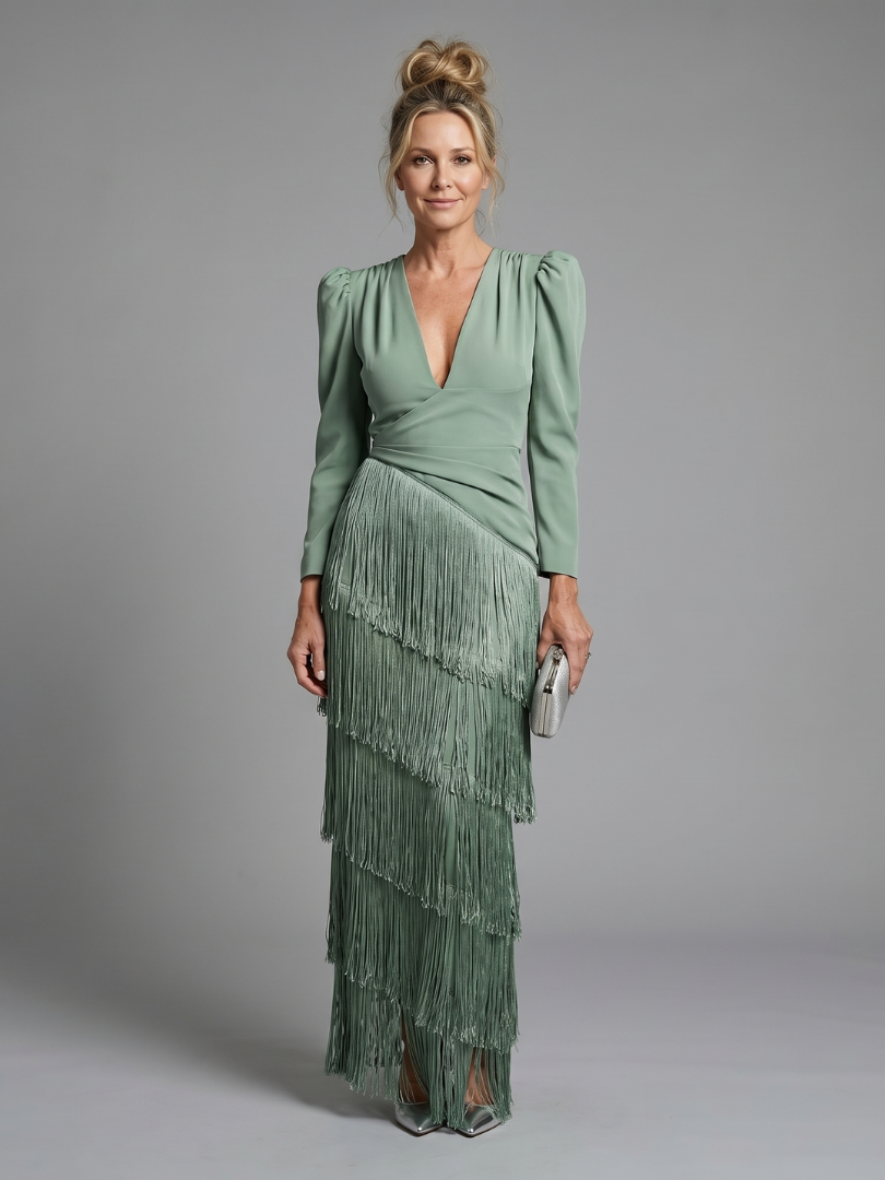 Vestito Midi con Gonna a Frange