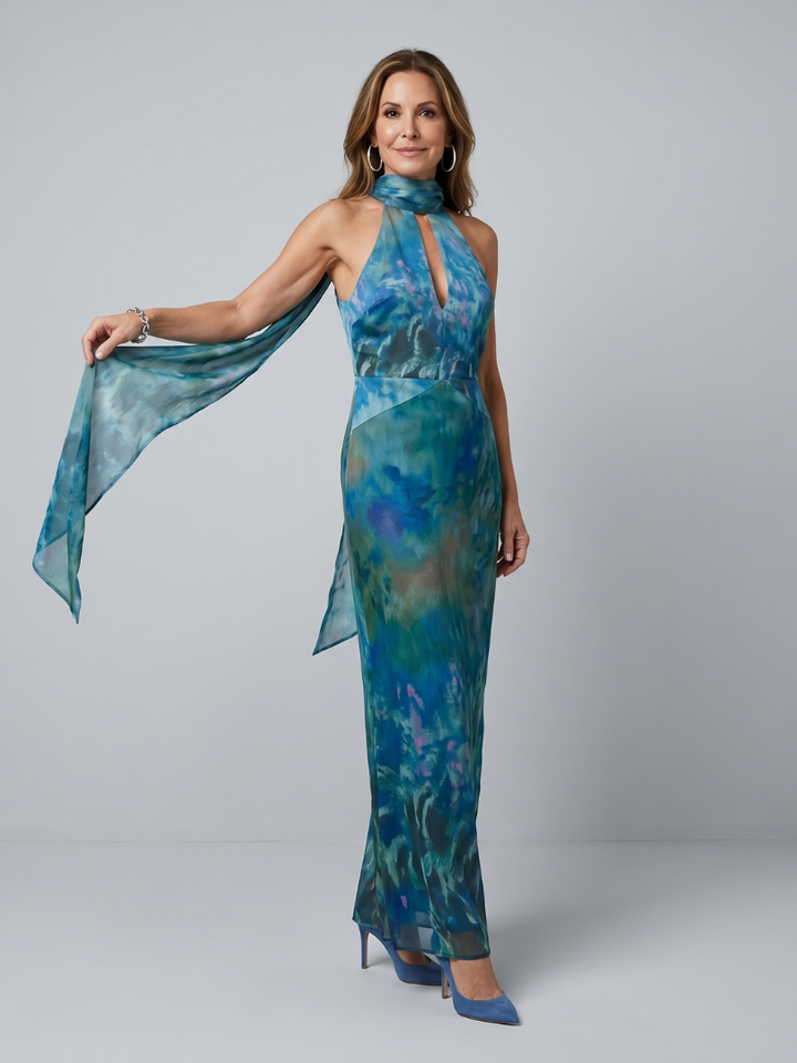 Abito Lungo Halter con Foulard