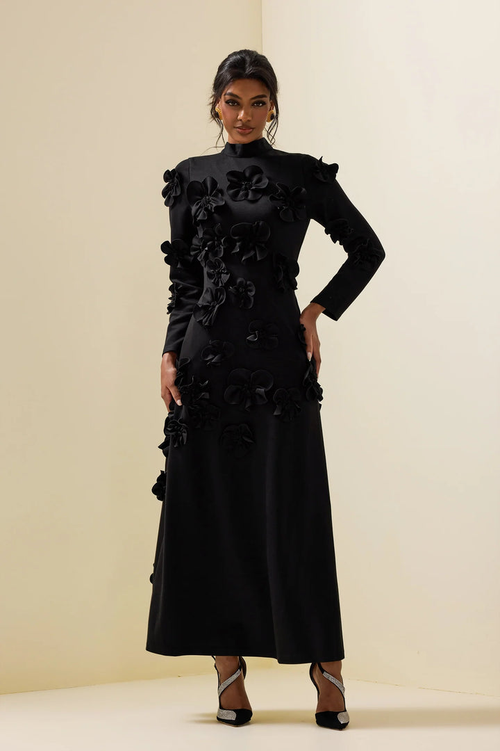Abito Elegante con Fiori a Rilievo