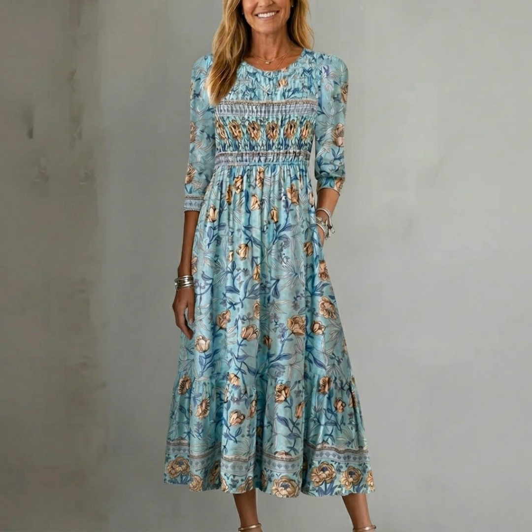 Abito Midi Floreale Azzurro