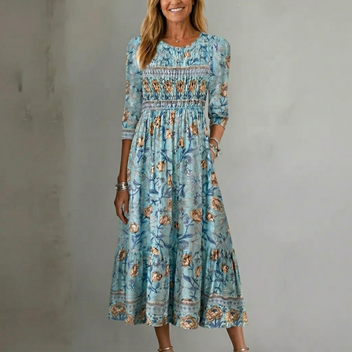 Abito Midi Floreale Azzurro