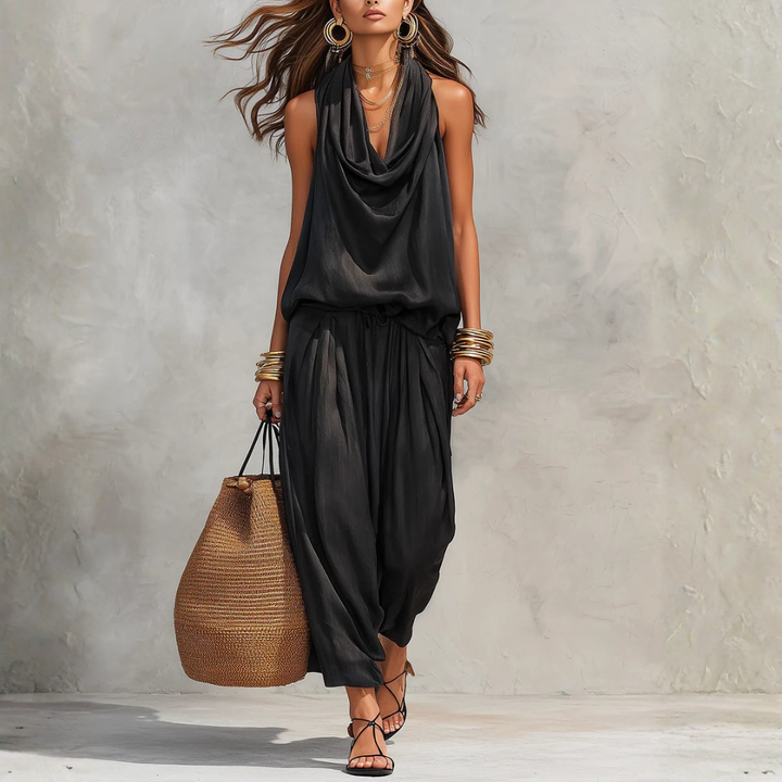 Completo Nero con Top Drappeggiato