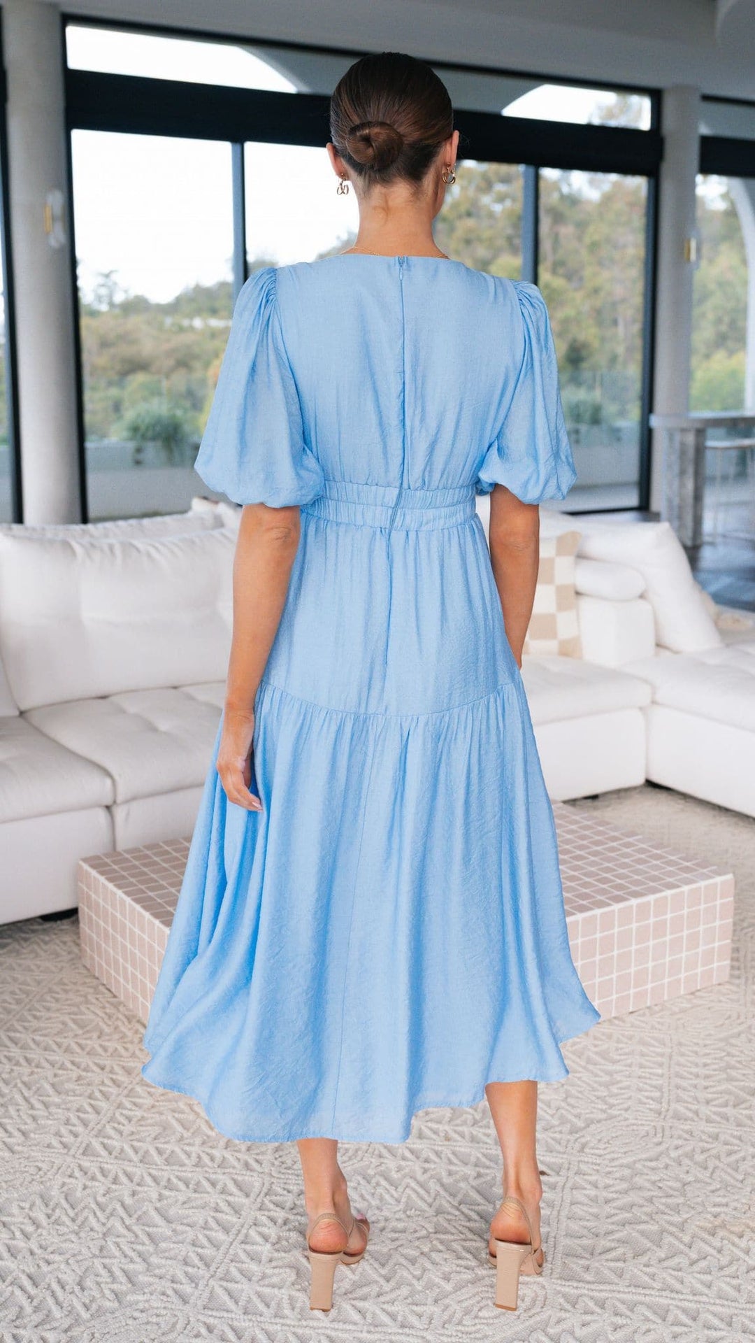 Vestito Midi Azzurro Scollo Profondo