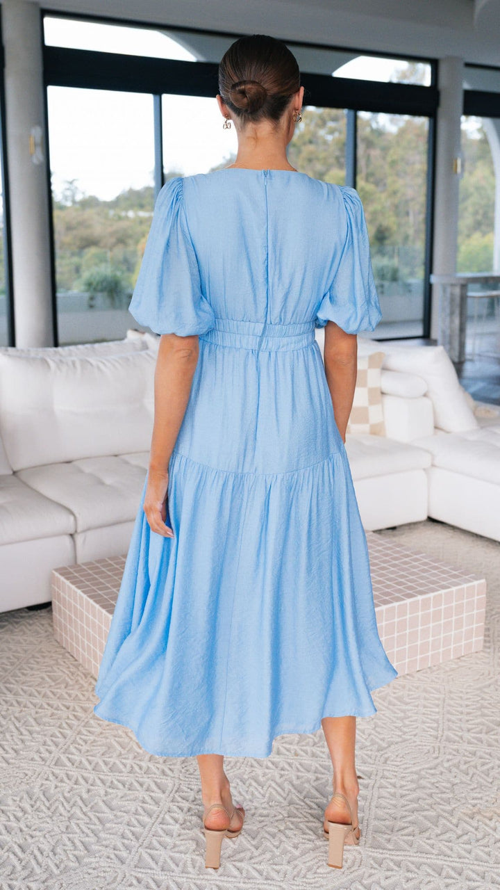 Vestito Midi Azzurro Scollo Profondo