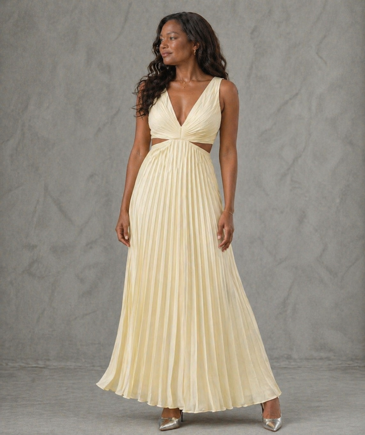 Abito Lungo Plissettato con Cut-Out
