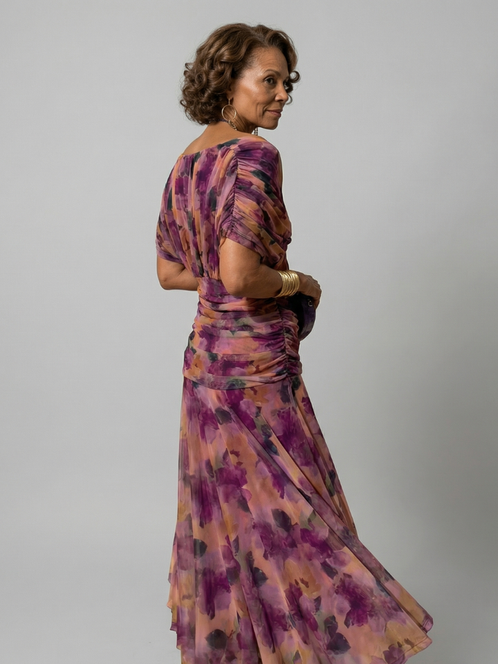 Abito Midi Floreale Drappeggiato