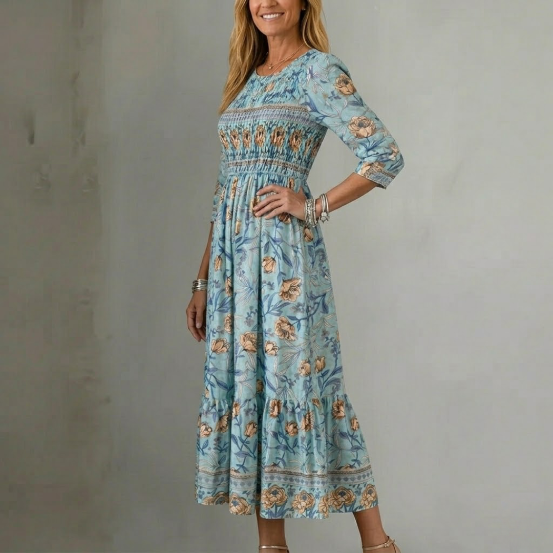 Abito Midi Floreale Azzurro