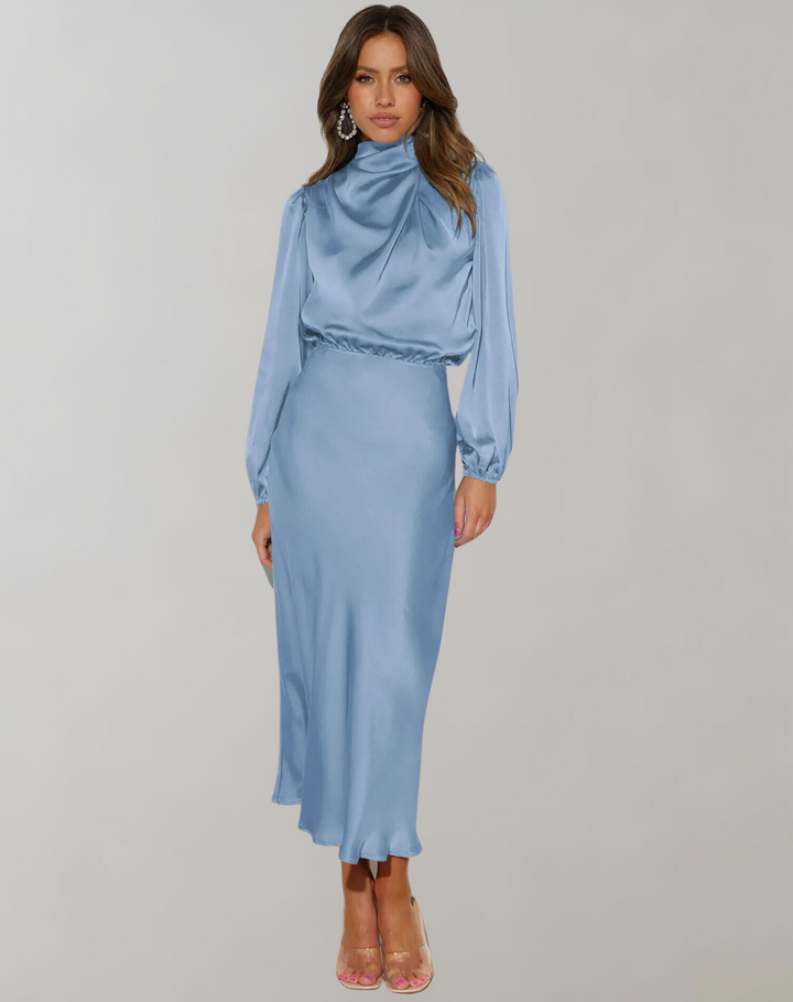 Abito Midi con Collo Drappeggiato
