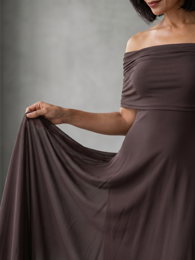 Abito Midi con Scollo Bardot