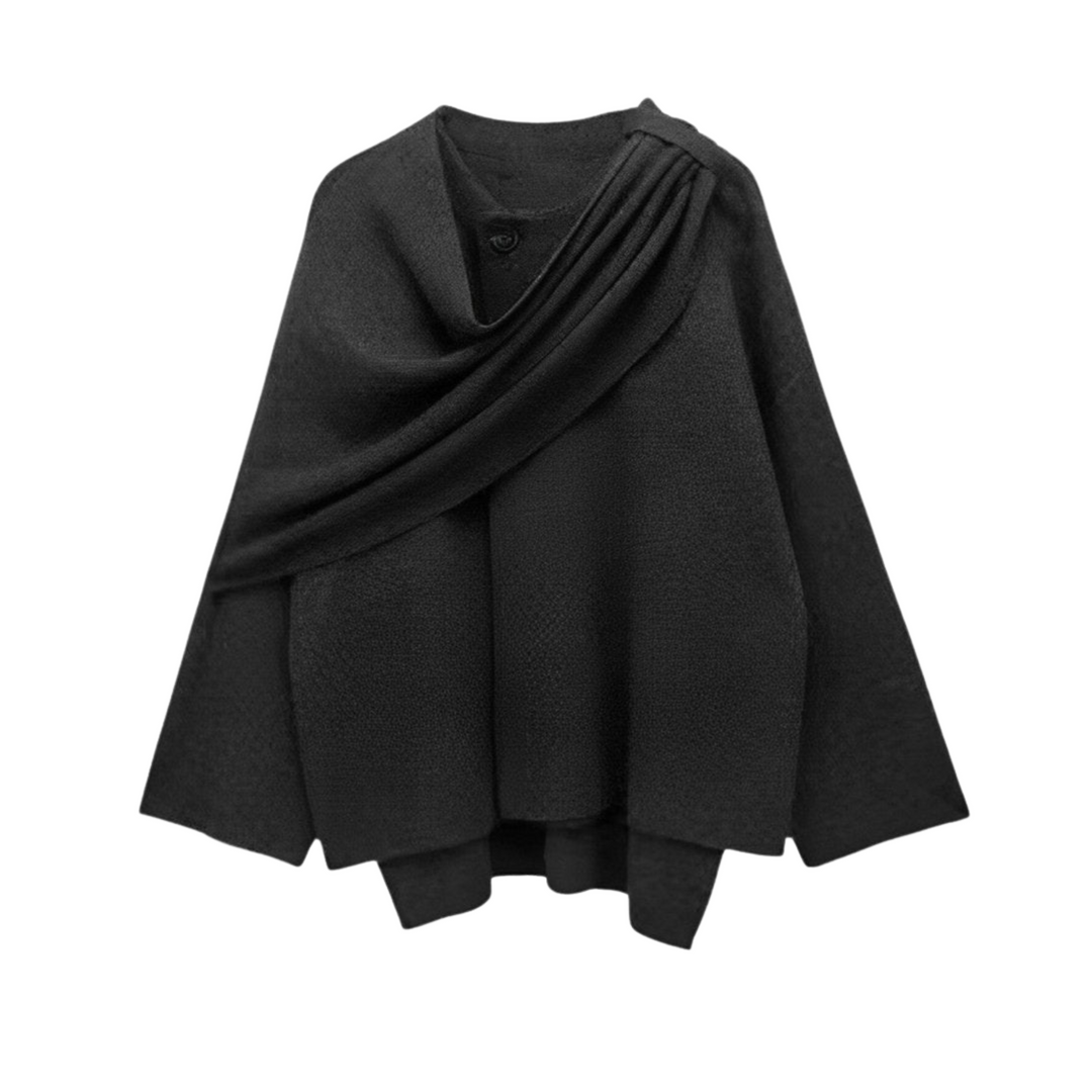 Cappotto a Mantella con Collo Drappeggiato