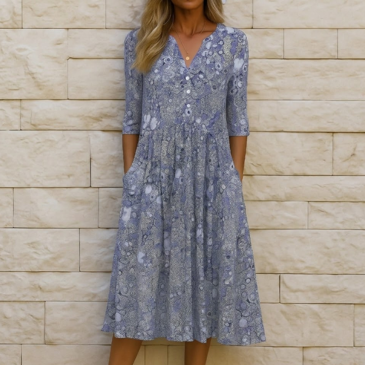 Abito Midi Floreale con Bottoni