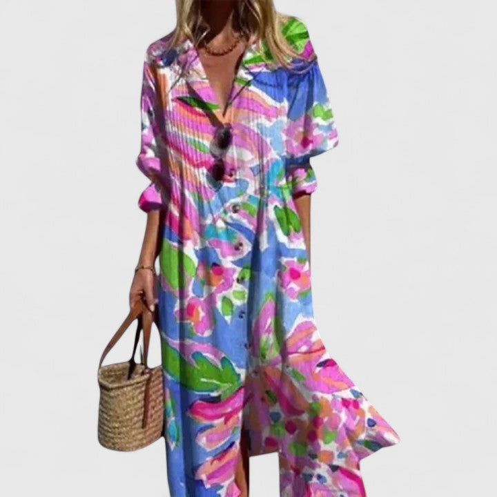 Abito Lungo a Camicia Fantasia