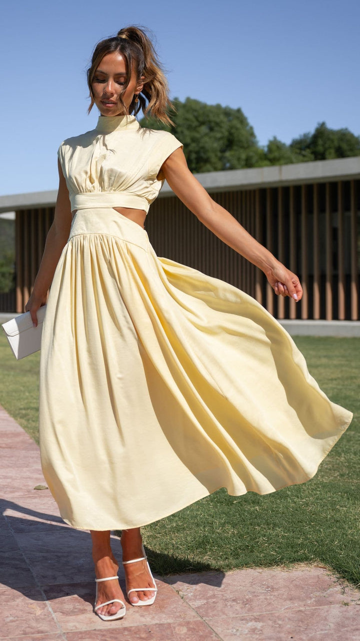 Abito Midi Giallo con Cut-Out