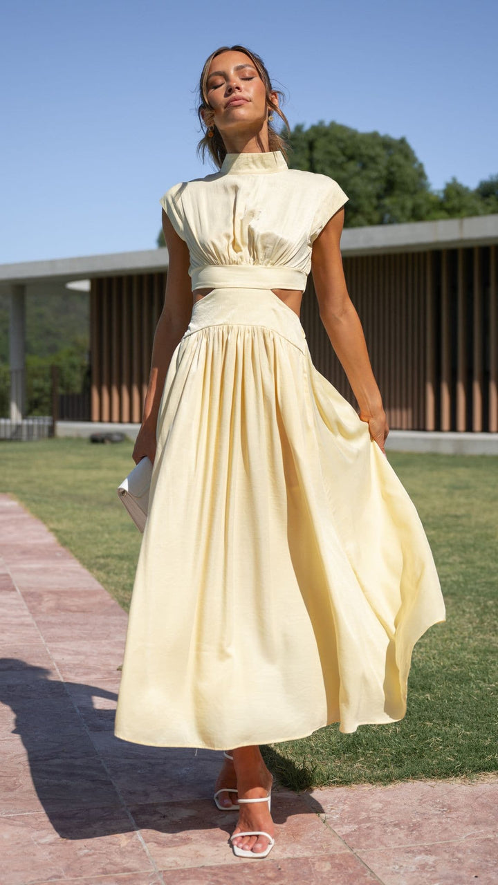 Abito Midi Giallo con Cut-Out