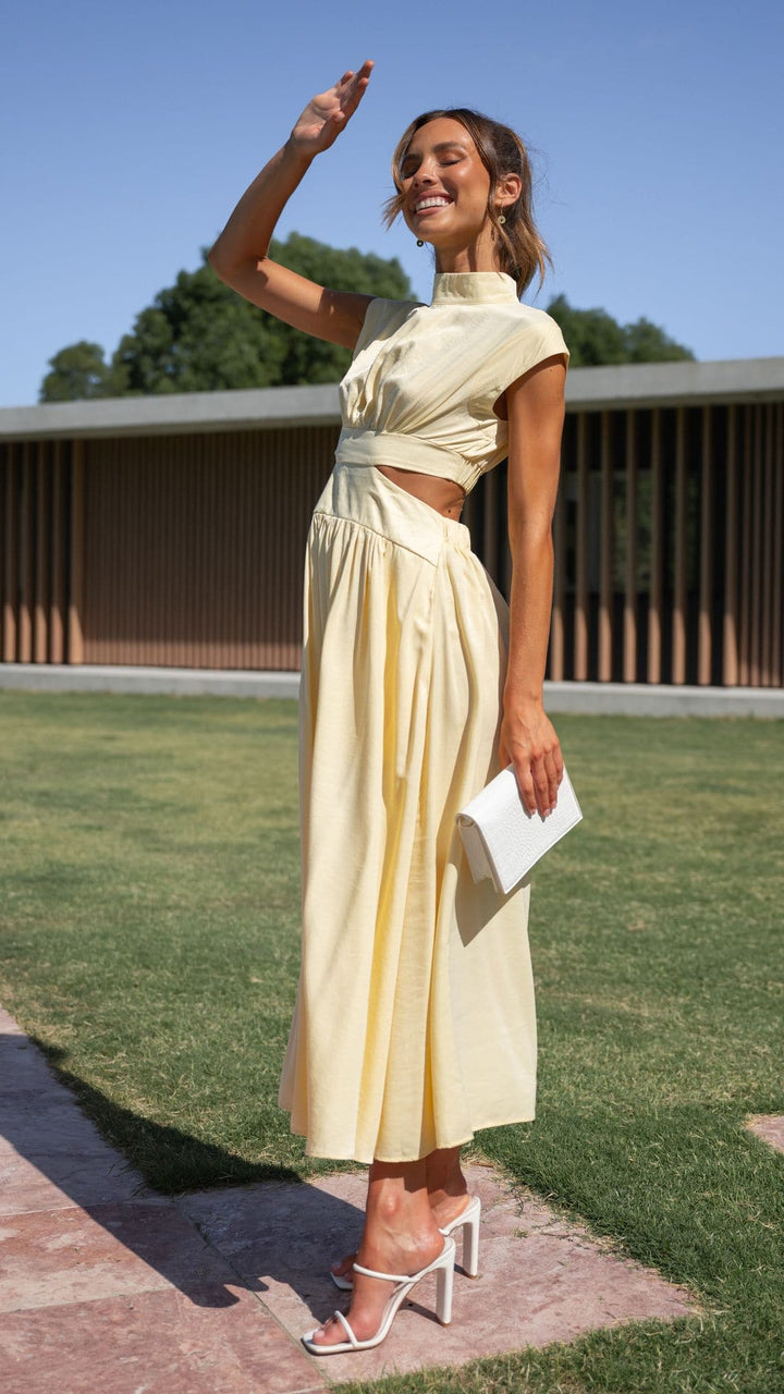 Abito Midi Giallo con Cut-Out
