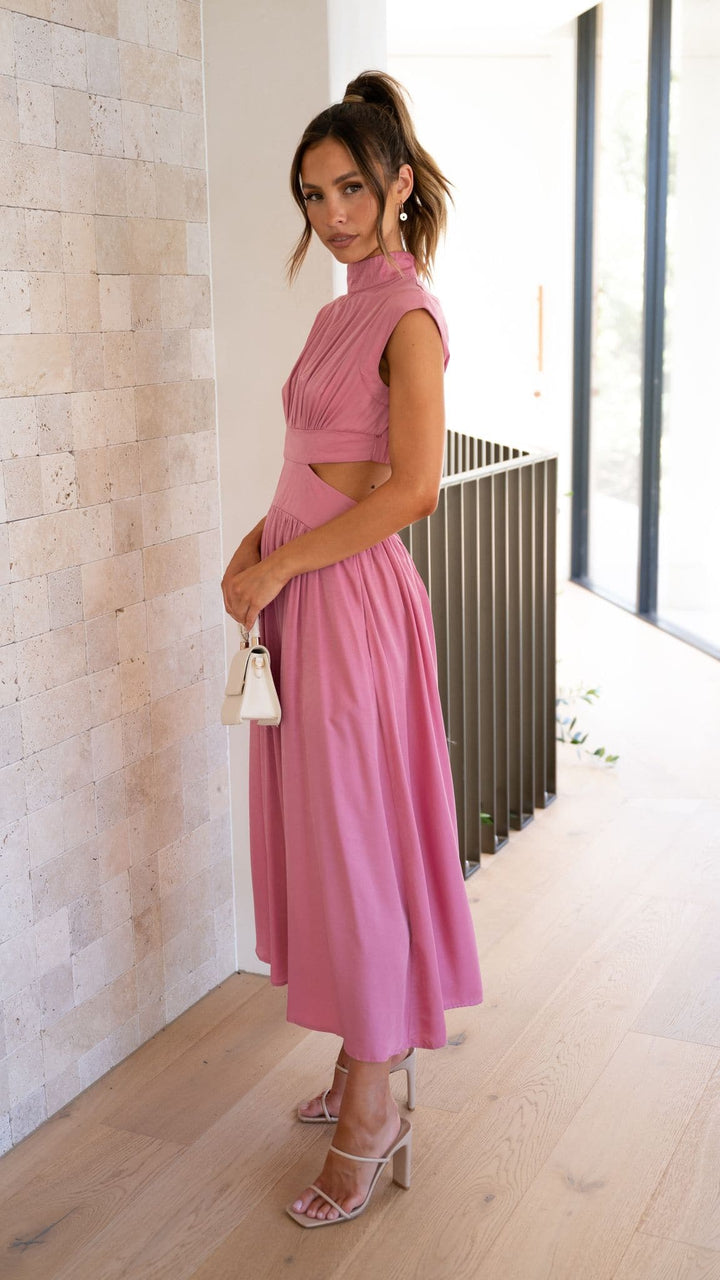 Abito Midi Rosa con Cut-Out