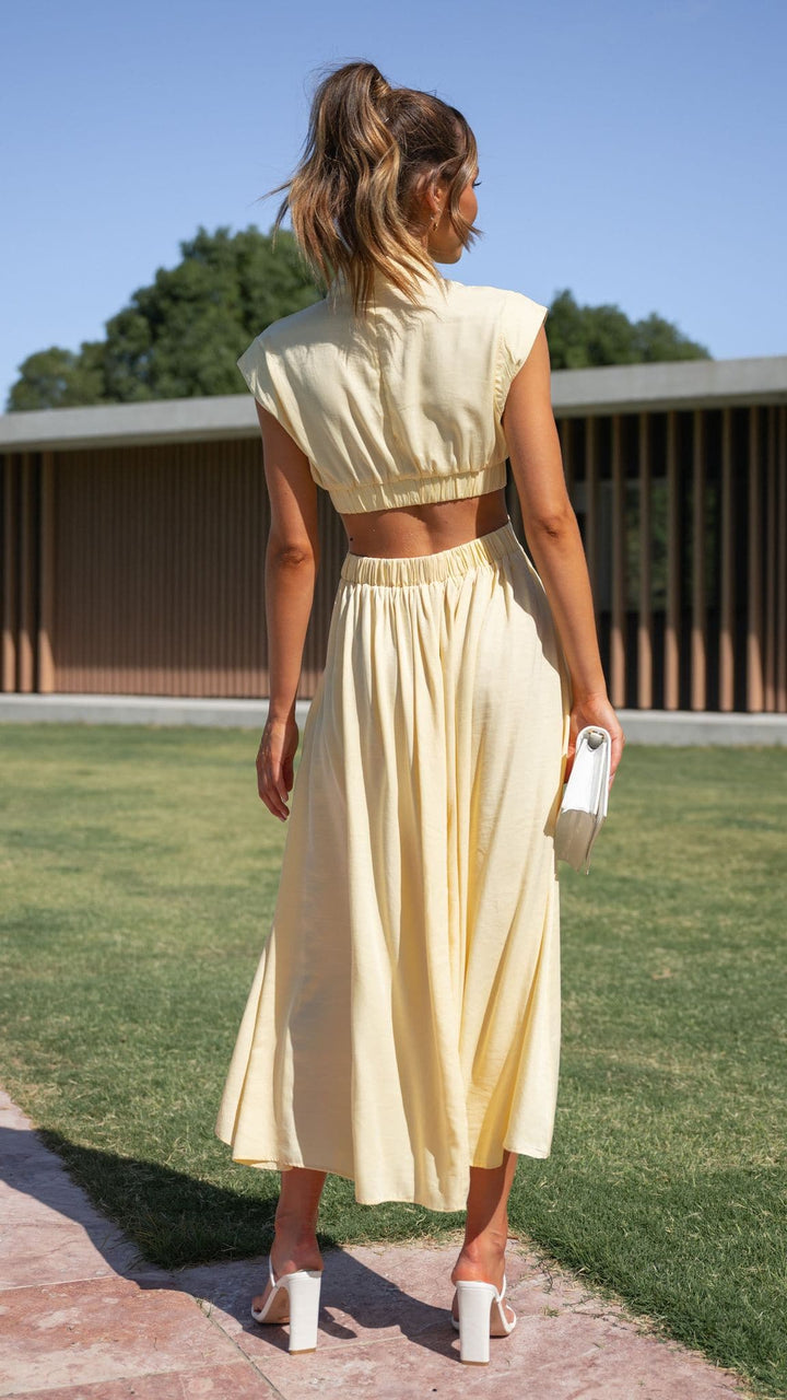 Abito Midi Giallo con Cut-Out