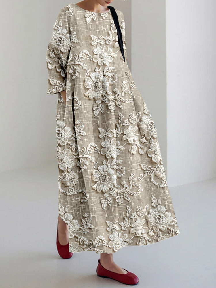 Abito Maxi con Ricami Floreali