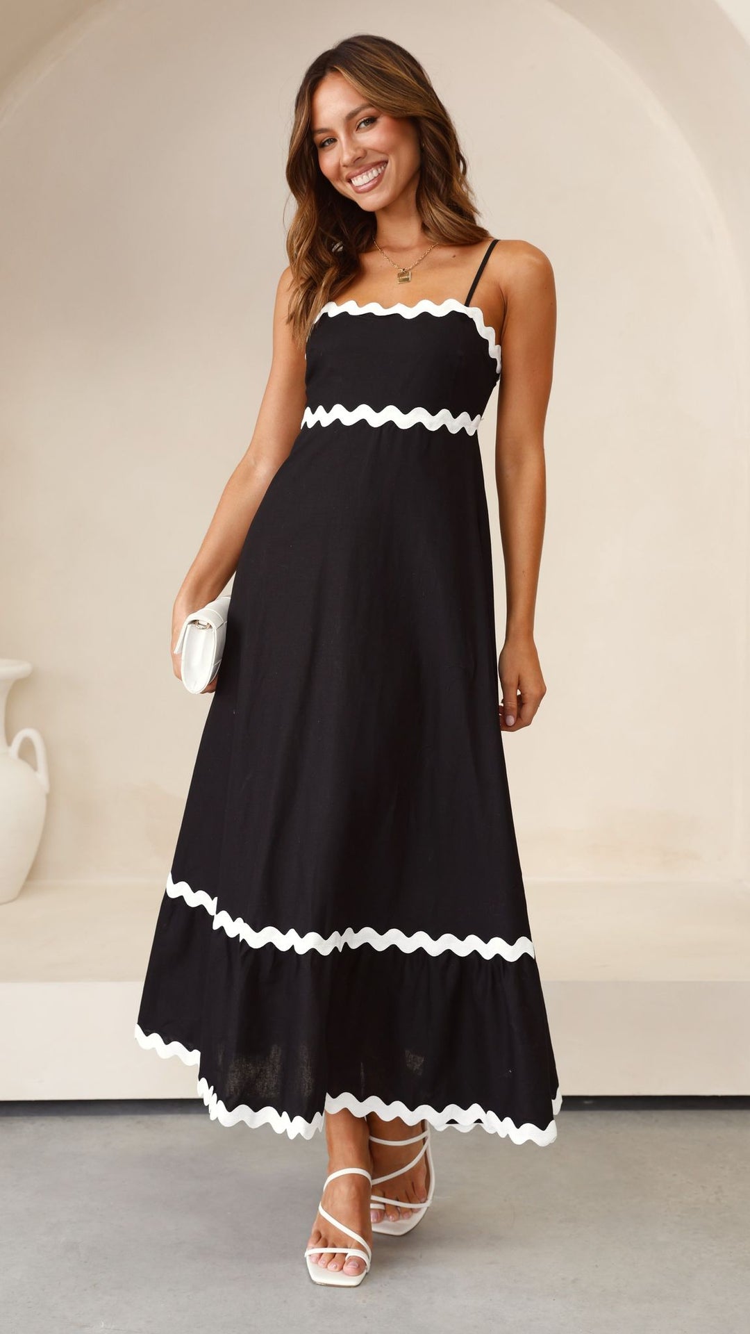 Abito Midi con Bordo a Contrasto