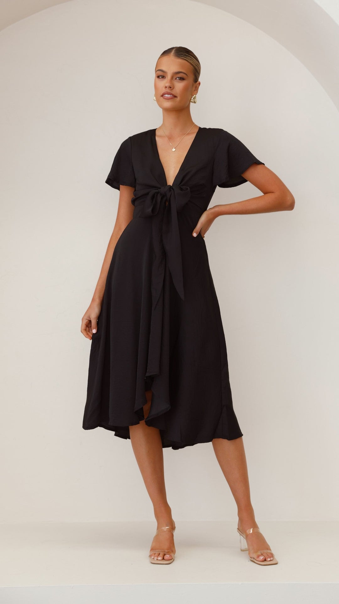 Abito Midi Nero con Fiocco