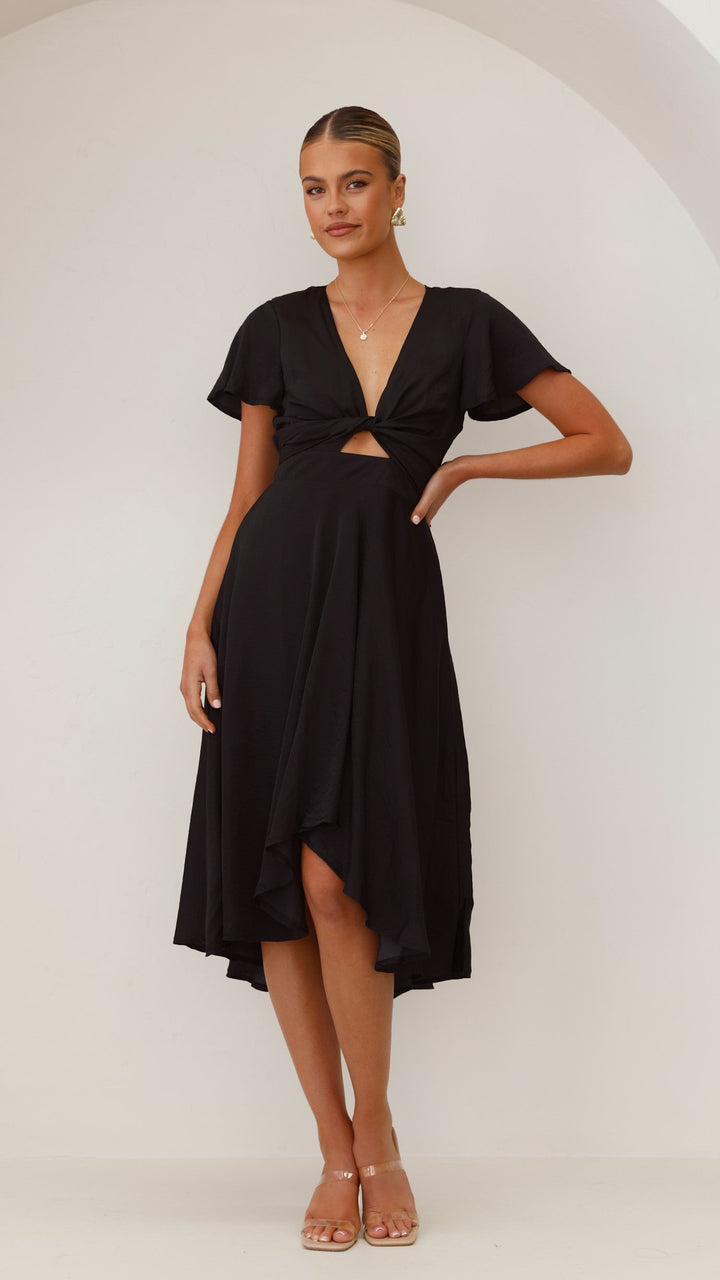 Abito Midi Nero con Fiocco