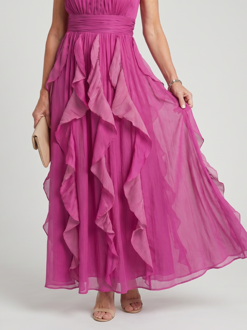 Vestito Lungo a Balze Fucsia