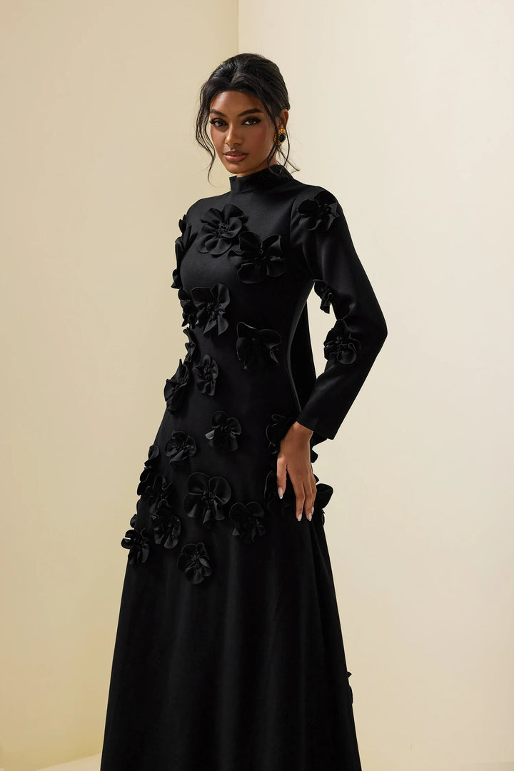 Abito Elegante con Fiori a Rilievo