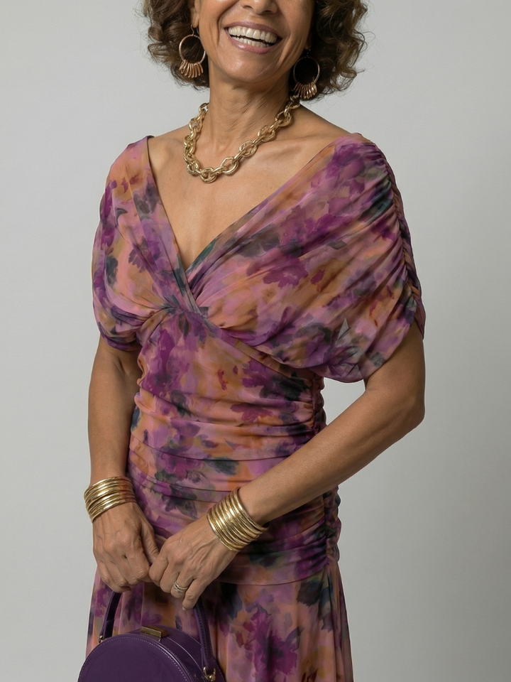 Abito Midi Floreale Drappeggiato