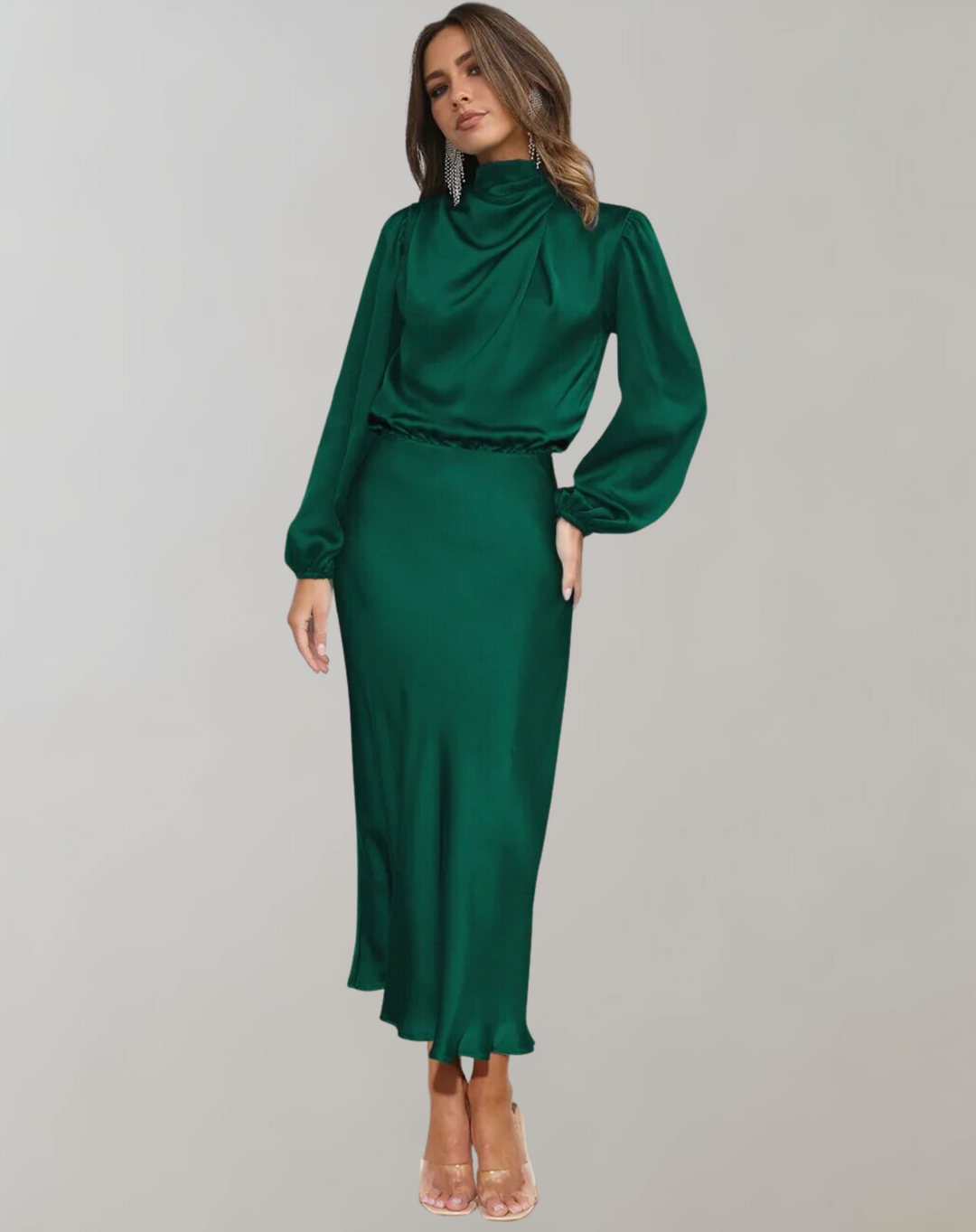 Abito Midi con Collo Drappeggiato