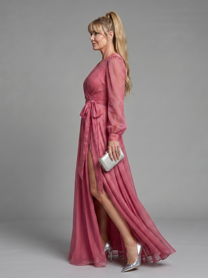 Abito Lungo Rosa a Portafoglio