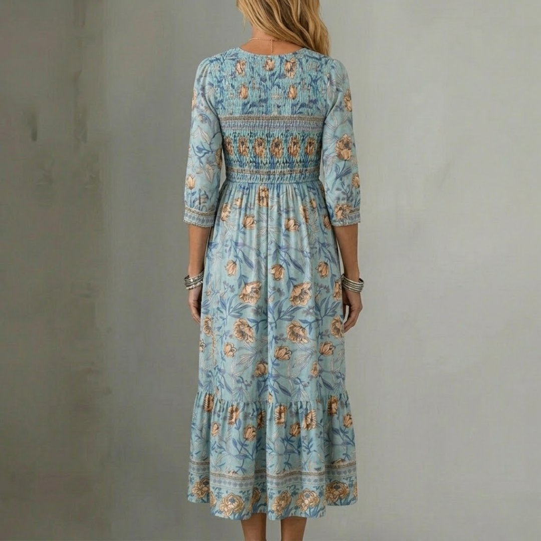 Abito Midi Floreale Azzurro