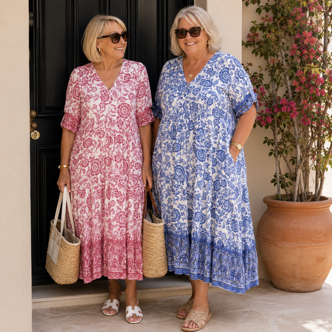 Vestito Lungo a Fiori con Bordo