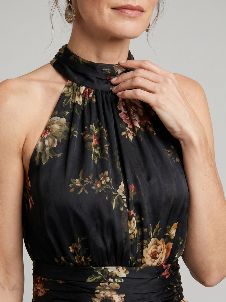 Abito Midi a Fiori Grandi